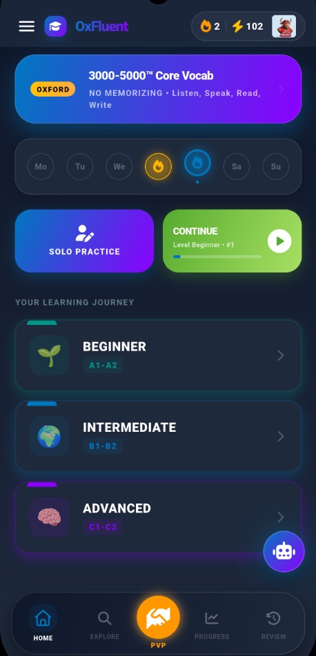 OxFluent App Dashboard